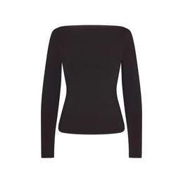 Cotton Jersey Long Sleeve Boatneck Top