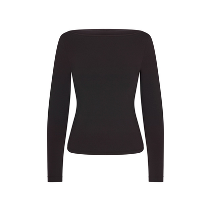 Cotton Jersey Long Sleeve Boatneck Top