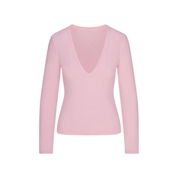 Cotton Jersey Long Sleeve Plunge Top