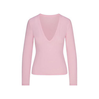 Cotton Jersey Long Sleeve Plunge Top