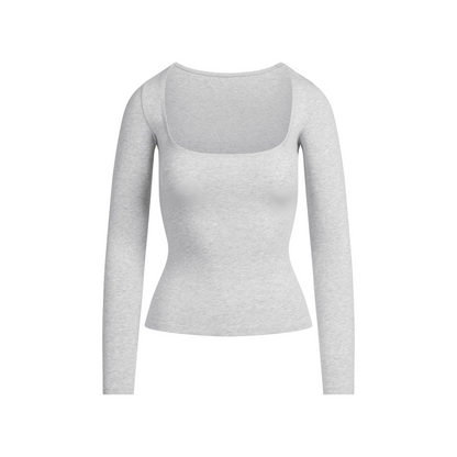 Cotton Jersey Scoop Neck Long Sleeve Top