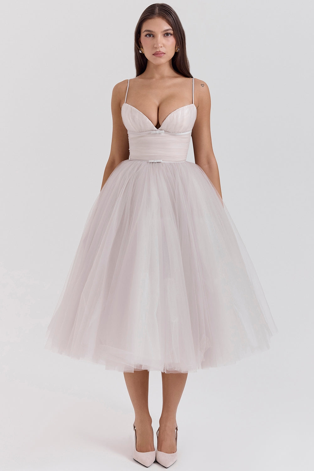 French dove tulle midi dress