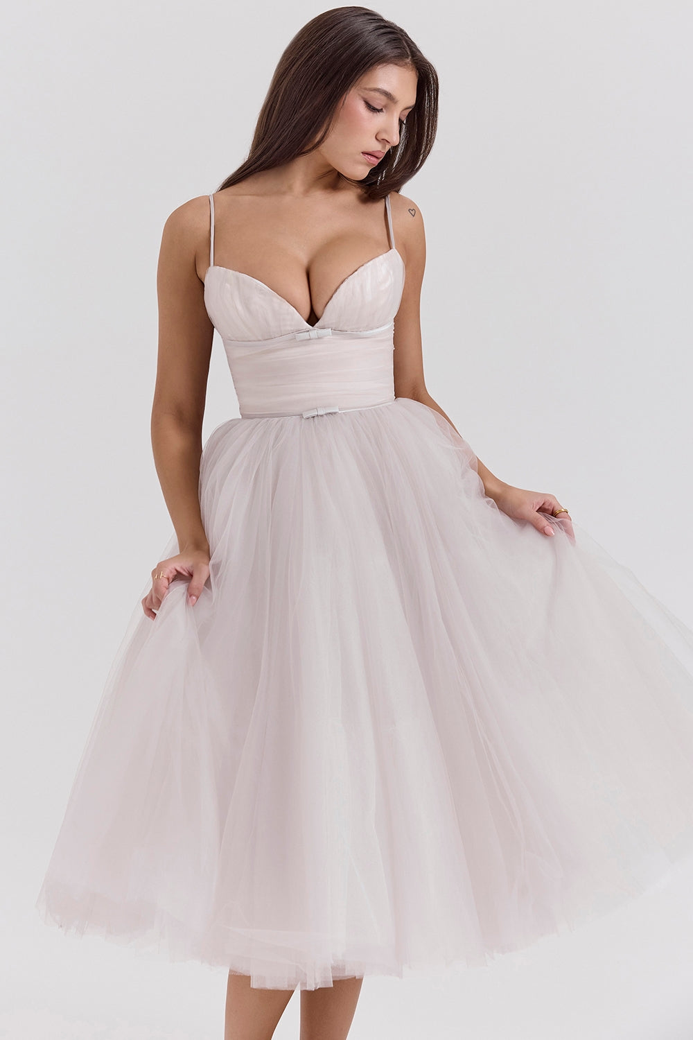 French dove tulle midi dress