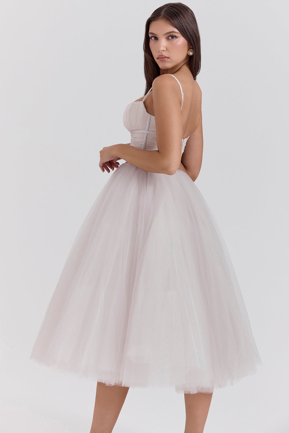 French dove tulle midi dress
