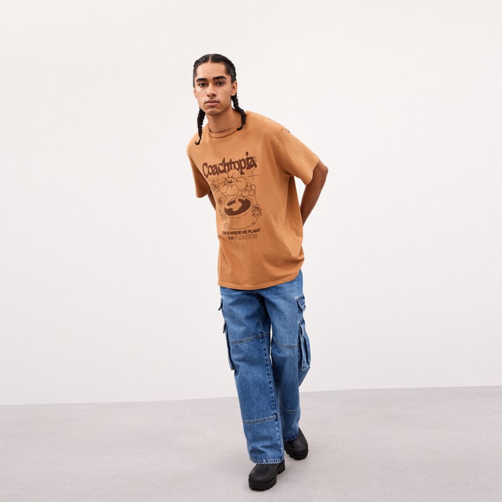 Relaxed T Shirt With Flower Pot Print