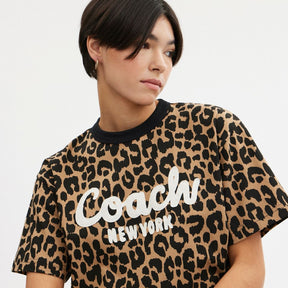Leopard Cursive Signature Cropped T Shirt