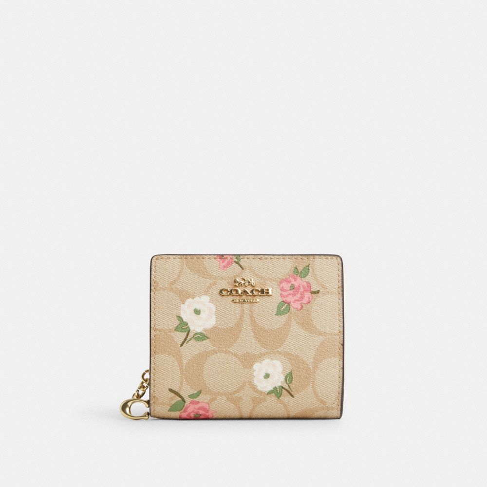 Snap Wallet In Signature Canvas With Floral Print