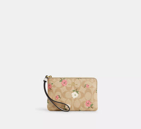 Corner Zip Wristlet In Signature Canvas With Floral Print