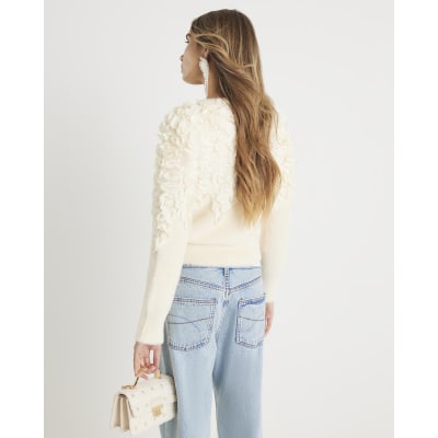 Cream 3D Chiffon Cardigan