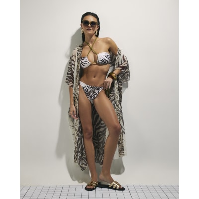 Cream Animal Print Bikini Bottoms