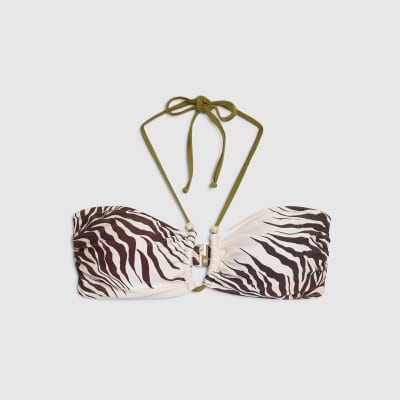 Cream Animal Print Bikini Top