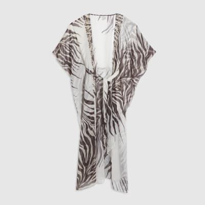 Cream Animal Print Kimono