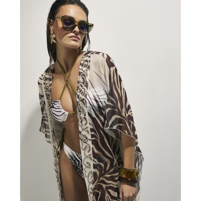 Cream Animal Print Kimono