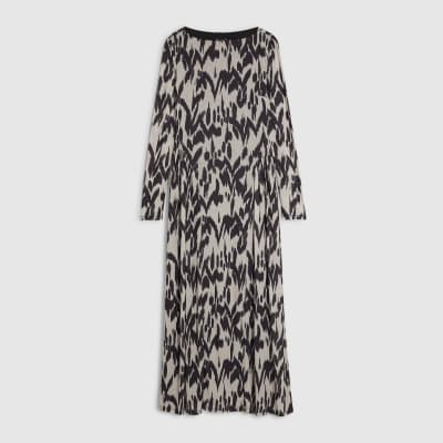 Cream Animal Print Long Sleeve Maxi Dress