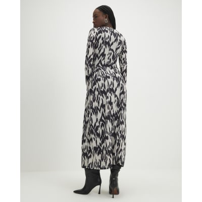 Cream Animal Print Long Sleeve Maxi Dress