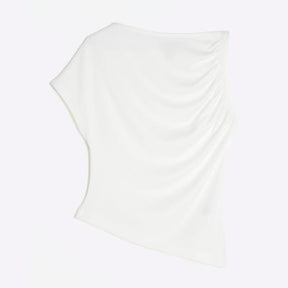 Cream Asymmetric Short Sleeve Drape Top