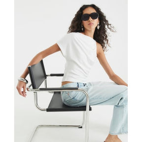 Cream Asymmetric Short Sleeve Drape Top
