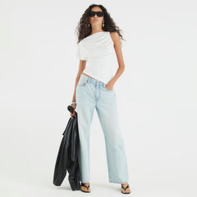 Cream Asymmetric Short Sleeve Drape Top
