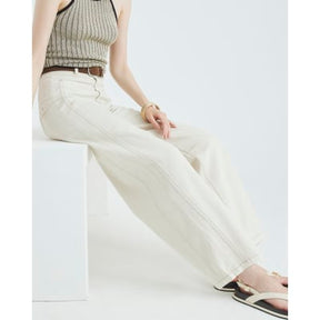 Cream Belted Pocket Balloon Jeans