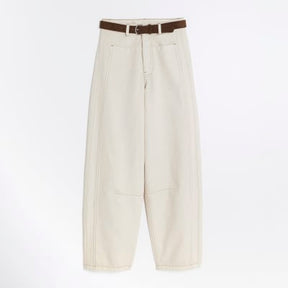 Cream Belted Pocket Balloon Jeans