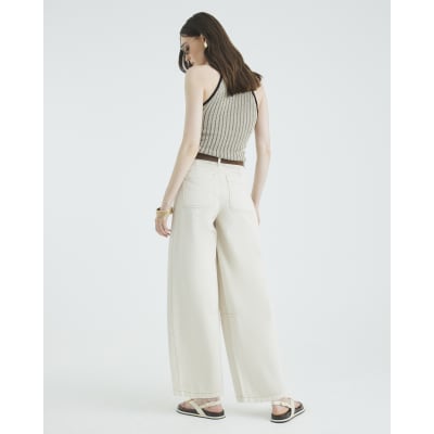 Cream Belted Pocket Balloon Jeans