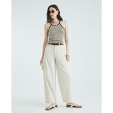 Cream Belted Pocket Balloon Jeans