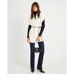 Cream Belted Sleeveless Cardigan