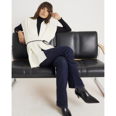 Cream Belted Sleeveless Cardigan