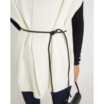 Cream Belted Sleeveless Cardigan