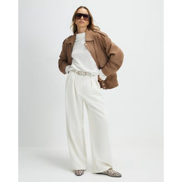 Cream Belted Wide Leg Trousers