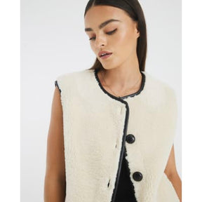 Cream Borg Button Gilet