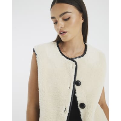 Cream Borg Button Gilet