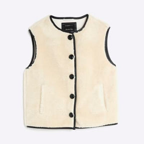 Cream Borg Button Gilet