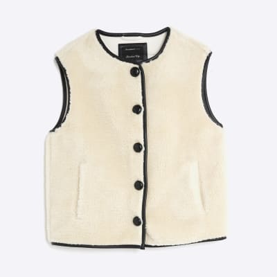 Cream Borg Button Gilet