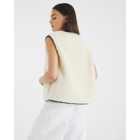 Cream Borg Button Gilet