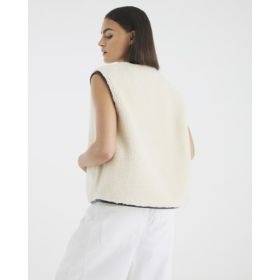 Cream Borg Button Gilet