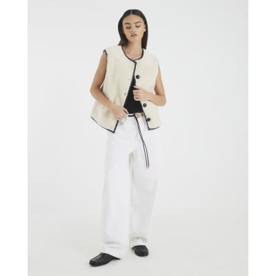 Cream Borg Button Gilet