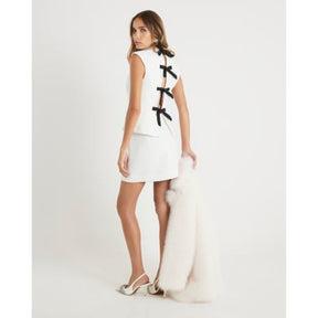 Cream Boucle A Line Mini Skirt