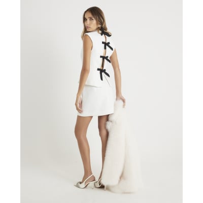 Cream Boucle A Line Mini Skirt