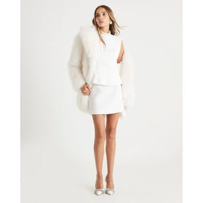 Cream Boucle A Line Mini Skirt