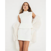 Cream Boucle A Line Mini Skirt