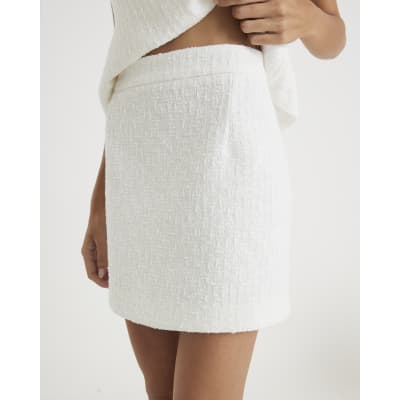 Cream Boucle A Line Mini Skirt