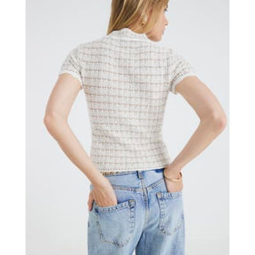 Cream Boucle Button Detail Collared Top