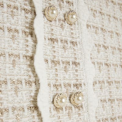 Cream Boucle Button Detail Collared Top