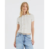 Cream Boucle Button Detail Collared Top