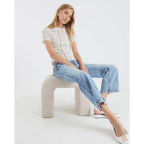 Cream Boucle Button Detail Collared Top