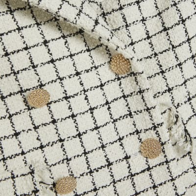 Cream Boucle Checked Short Sleeve Jacket