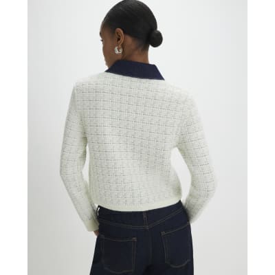Cream Boucle Denim Mix Cardigan
