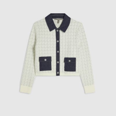 Cream Boucle Denim Mix Cardigan