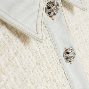 Cream Boucle Denim Sleeveless Mini Dress